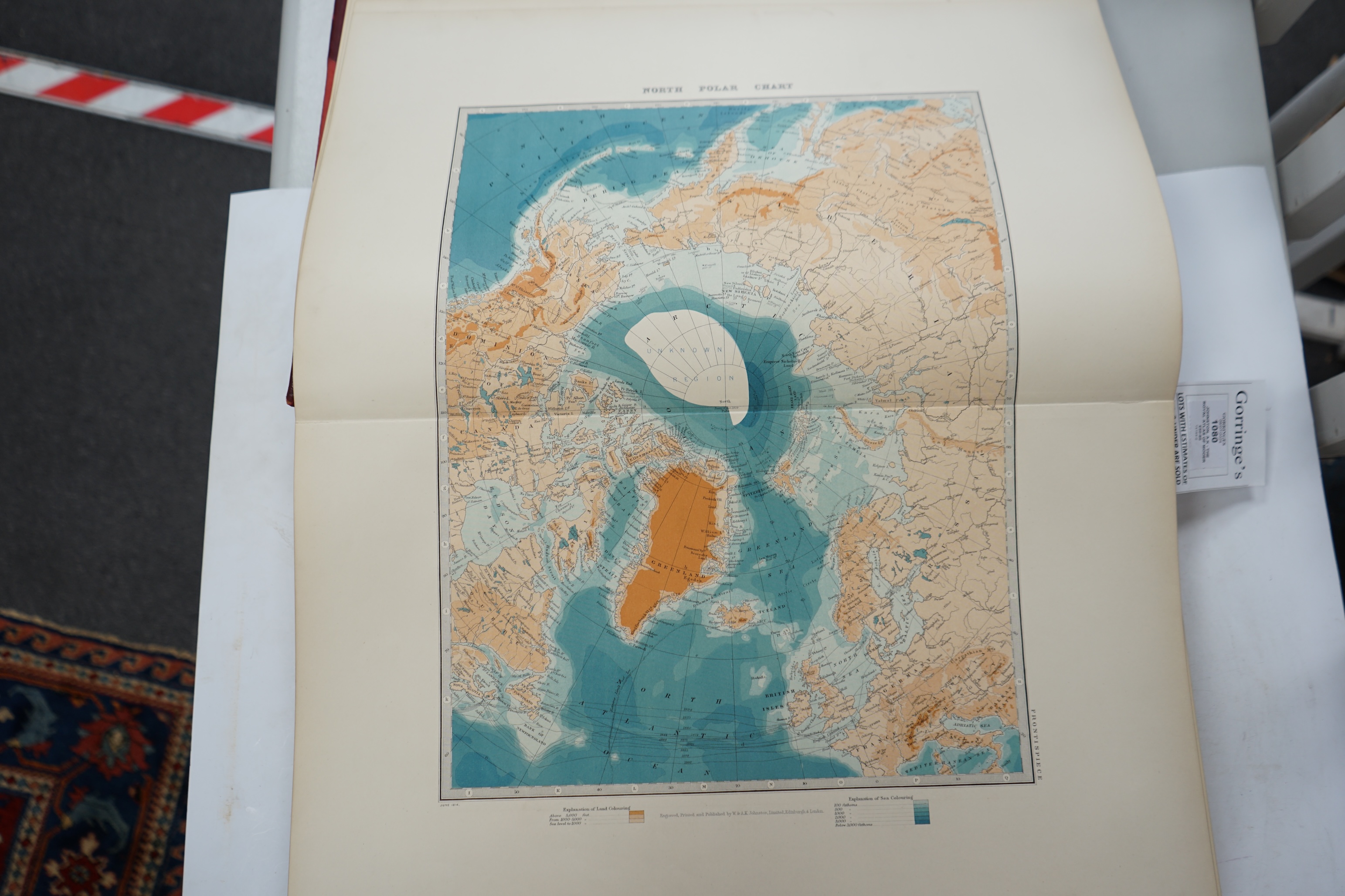 Johnston, A.K - The Royal Atlas of Modern Geography, folio, half red morocco, with 60 double-page maps, coloured in outline, Edinburgh, 1876
